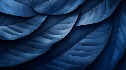 Poster - Close-up of dark blue leaves, showcasing rich texture and color. A serene and elegant botanical image. Serene Deep Blue Leaves: A Textured Botanical Masterpiece