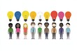 © Photock Agency - Diverse group of cartoon characters with colorful light bulbs representing ideas