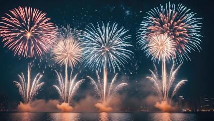 Aufkleber - New Year's Fireworks Display with Abstract Holiday Background and Space for Text