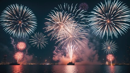 Aufkleber - New Year's Eve Fireworks Display with Abstract Background Space
