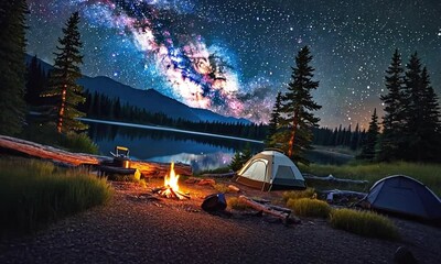 Wall Mural - dynamic view of a camping tent in the mountains