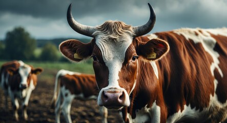 Wall Mural - bazadaise cow and calf featured in a farm setting, gironde, france