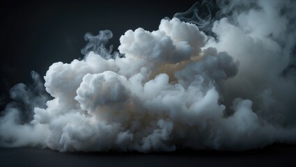 Poster - Fluffy white vapor or steam set against a dark background.