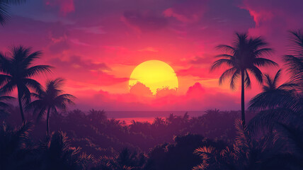 Poster - Glowing summer sky with golden sunset colors creating a breathtaking evening view
