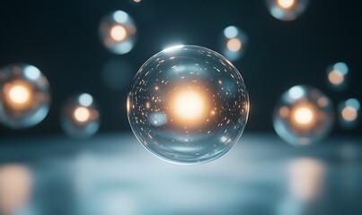 Aufkleber - Floating luminous bubbles in a dark space, creating a magical and ethereal atmosphere.