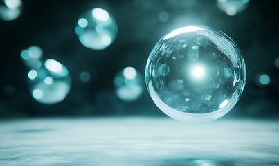 Aufkleber - Floating bubbles illuminated against a dark background create a serene and tranquil atmosphere.