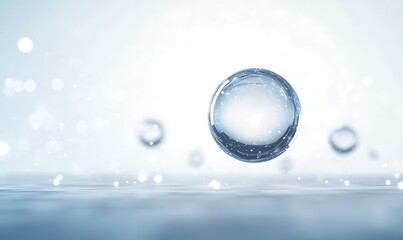 Aufkleber - Transparent water droplets suspended in a soft, serene background.