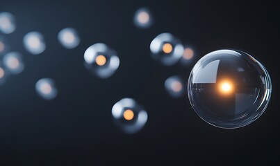Poster - Floating luminous bubbles against a dark background create a mesmerizing visual effect.