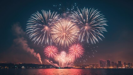 Aufkleber - New Year's Fireworks Display with Space for Text - Abstract Festive Background