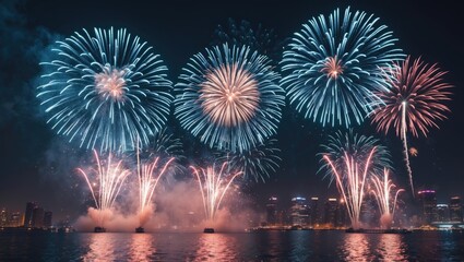 Aufkleber - New Year Fireworks Display with Abstract Holiday Background and Space for Text
