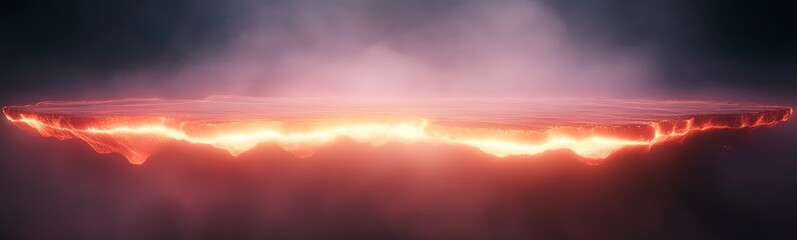 Poster - A glowing horizon with fiery edges and mist, evoking a sense of mystery and energy.