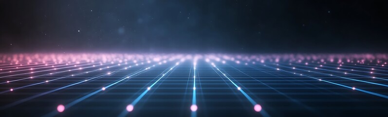 Leinwandbilder - Vibrant lights forming a grid pattern in a futuristic digital landscape.