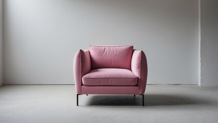 Wall Mural - Blush-colored armchair in a sleek, minimalist environment featuring a plain white wall as the backdrop.