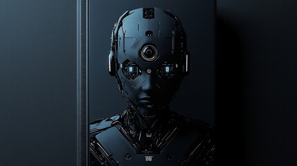 Poster - Futuristic humanoid robot with a sleek black design and intricate technological details