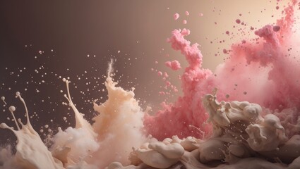Poster - Gradient background with beautiful decoration and creation of an appealing banner for pages, presentations, and websites, featuring charming splatters of light brown, pink, and beige.