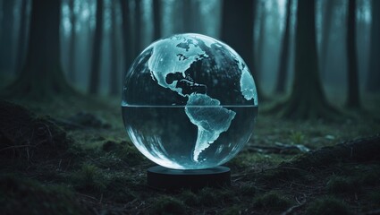 Poster - A translucent globe situated in a woodland area