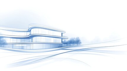 Poster - Modern architectural sketch with blue tones and abstract lines, conveying elegance and creativity.