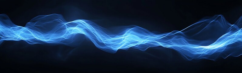 Leinwandbilder - Flowing blue light waves against a dark background create an ethereal, dynamic effect.