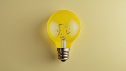 Poster - Simple Conceptual Design: Yellow Lightbulb against a Yellow Pastel Backdrop - Image.