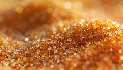 Poster - Close-up of glowing sand grains under soft sunset light, cinematic delicate natural elegance