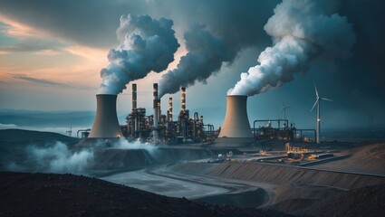 Poster - Concept of Carbon Capture, Utilization, and Storage (CCUS). The technology focuses on capturing CO2 for underground storage or repurposing it in various industrial processes. Aiming for net-zero em...