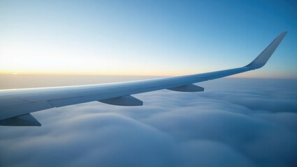 Wall Mural - Wing of an aircraft soaring over the clouds