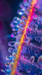 Poster - Macro shot of glowing water droplets on a blade of grass, illuminated by soft natural light, cinematic intricate detail
