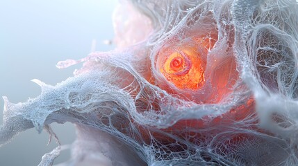Poster - Macro shot of glowing dew-covered petals of a vibrant rose, illuminated by soft sunlight, cinematic intricate natural artistry