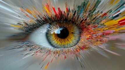 Wall Mural - Vibrant Eye with Abstract Color Explosion and Motion Effect