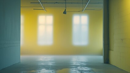 Poster - Vibrant yellow area. Unoccupied studio with a soft-focus gradient backdrop.