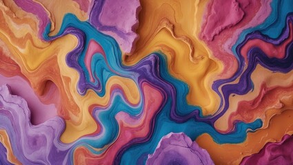 Aufkleber - Vibrant backdrop featuring an abstract marble painting design. Exceptionally colorful art with playful textures suitable for textiles and fabrics, conveying a fluid, psychedelic vibe.