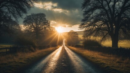 Poster - sunlight illuminating a rural pathway