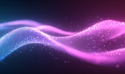 Poster - Colorful waves of light with sparkling particles on a dark background.