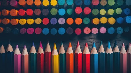 Poster - detailed view of a vibrant array of colored pencils