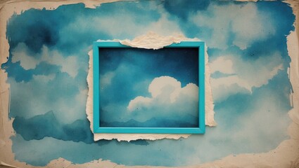 Poster - For a retro style, invitation card, or template, I created an aquarelle sky on a textured paper surface featuring a soothing blue palette. The background has an artistic vibe with a vibrant turquoi...