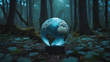 Poster - A crystal globe located in a wooded area