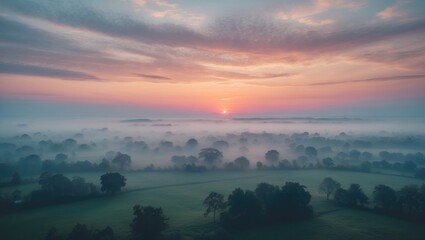 Wall Mural - misty sunset sky filled with colors. abstract nature background showcasing sky textures. aerial view