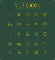 Poster - Set of Line Icons Related to Media Player. Contains Linear Images Of Clipboard, Music Note, Loud Speaker. Editable Stroke for Design, Website, App, Card.