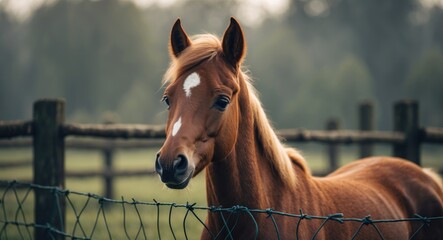 Wall Mural - adorable pony by the fence