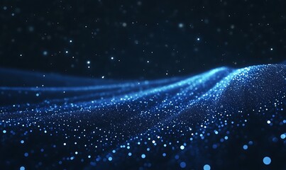 Poster - Abstract blue waves of light particles create a serene, digital atmosphere.