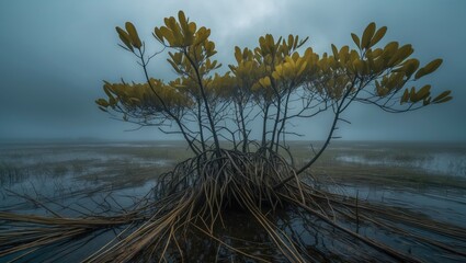 Poster - a young mangrove thriving amidst the seagrass in victoria, australiaâ€™s jawbone sanctuary.