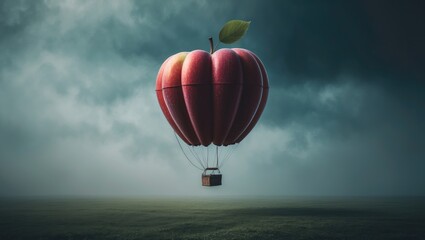 Poster - imaginative and creative concept featuring an apple-shaped hot air balloon. the image is isolated.