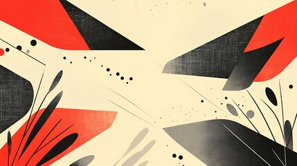 Fototapete - Abstract design featuring bold red, black, and cream colors with dynamic shapes and lines.