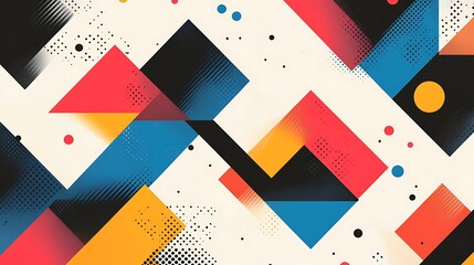 Fototapete - Abstract geometric pattern featuring vibrant colors and shapes on a light background.