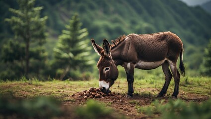 Wall Mural - donkey feeding in a pine grove in siguatepeque, comayagua