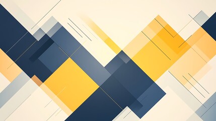 Fototapete - Abstract geometric pattern with overlapping shapes in yellow, navy, and light colors.