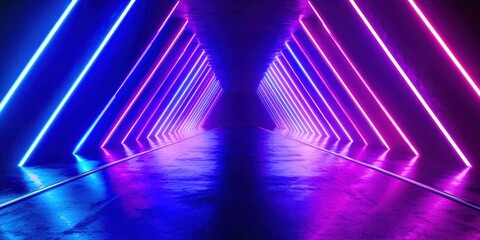Wall Mural - long hallway with purple and blue lights