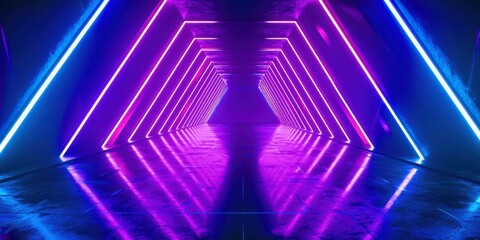Wall Mural - long hallway with purple and blue lights