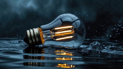 Poster - light bulb surrounded by dark water chaos, explore my portfolio for similar visuals