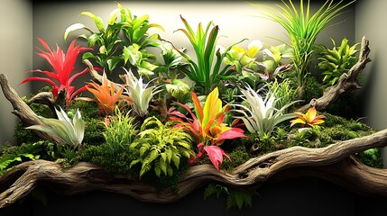 Poster - Vibrant Indoor Plant Display with Lush Green Leaves and Colorful Blooms Perfect for Any Home Interior : Generative AI